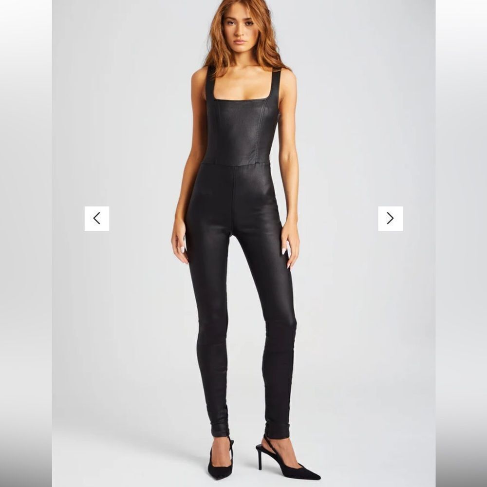 NWT SER.O.YA viper coated denim catsuit jumpsuit black one piece Sz L